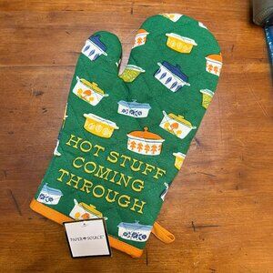 Paper Source Hot Stuff Oven Mitt Green 100% Cotton Vintage Retro Style NWT